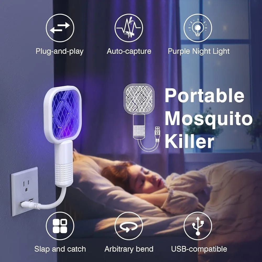 Mini USB Rechargeable Mosquito Racket with UV Light for Home & Office