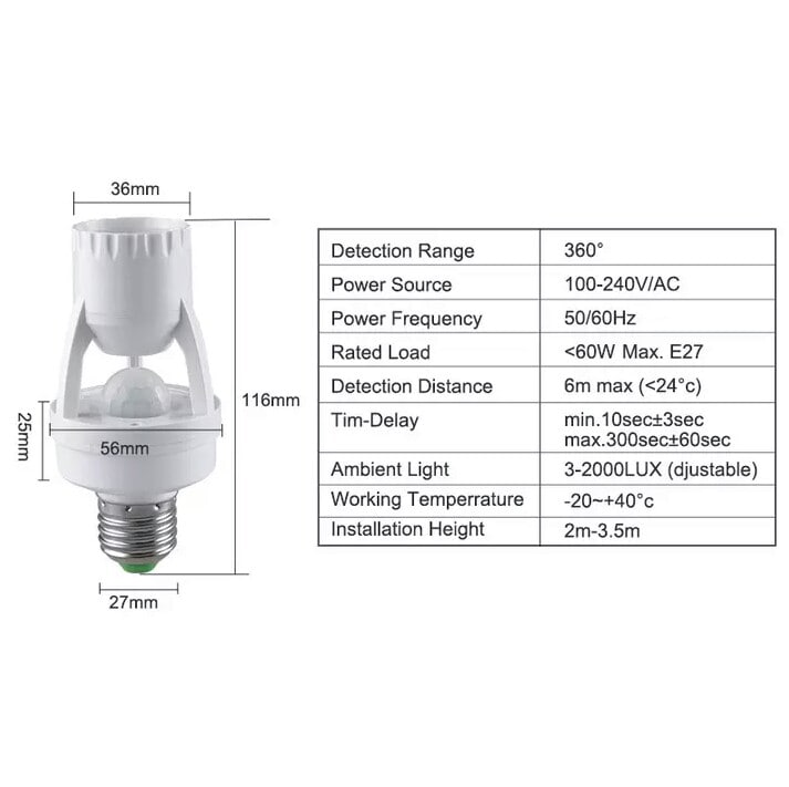 E27 Automatic Infrared Motion Sensor Lamp Socket