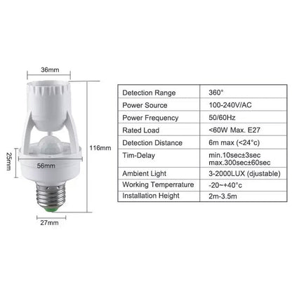 E27 Automatic Infrared Motion Sensor Lamp Socket