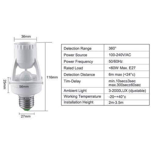 E27 Automatic Infrared Motion Sensor Lamp Socket